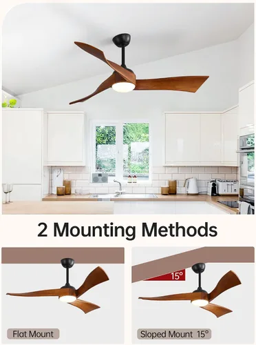 Vista 7 de Sofucor - Ventiladores de techo de 52 pulgadas con luces, ventilador de techo de madera sólida para interiores/exteriores con control remoto, motor