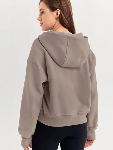 Vista 5 de Trendy Queen Sudaderas con capucha para mujer, con cremallera de un cuarto, sudaderas de gran tamaño, media cremallera con bolsillos, ropa de otoño