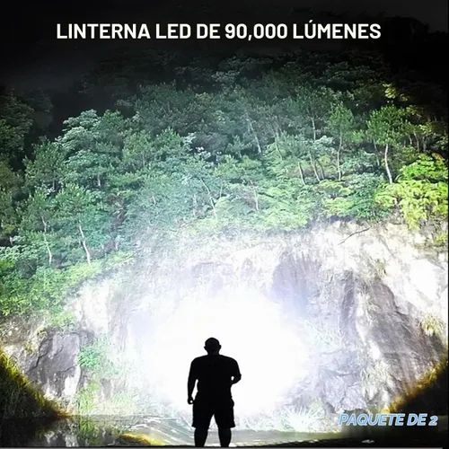 Vista 2 de Linternas LED recargables de alto lúmenes, 90,000 lúmenes, linternas súper brillantes con 5 modos, linterna de flash potente impermeable linterna