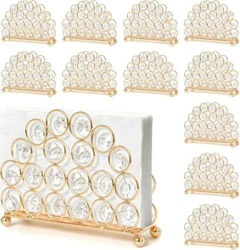 Vista 10 de Servilleteros dorados de cristal de metal, dispensador de pañuelos de pie y organizador de tarjetas, organizador de mesa moderno de 5.7 x 4.3