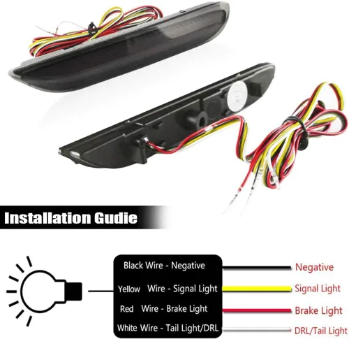 Vista 5 de Reflector de parachoques trasero LED óptico 3D rojo con luces de freno y señal de giro secuencial, kit de iluminación de freno estroboscópico