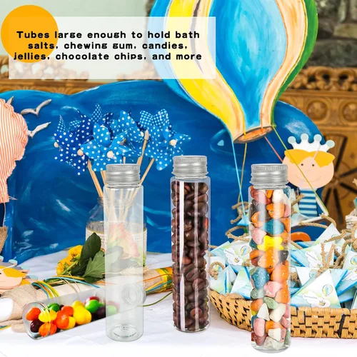Vista 7 de 50 tubos de ensayo de plástico con tapón de rosca, tubos de ensayo transparentes de 3.7 fl oz con tapa, tubo de ensayo transparente de fondo plano