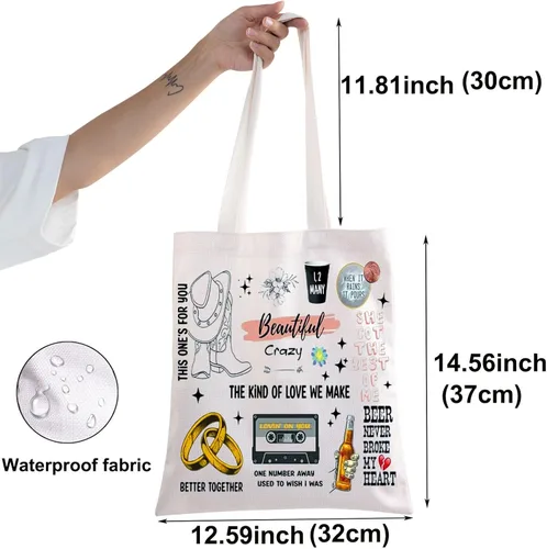 Vista 2 de BWWKTOP Bolsa de lona para cantante de campo, álbum de música, regalos para música country para fanáticos de los cantantes (peines TG)