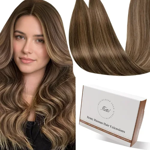 Vista 70 de 【Descuento】Hetto - Extensiones de cabello con cinta adhesiva, 40g, extensiones de cabello humano, color rubio ceniza oscuro degradado a rubio medio