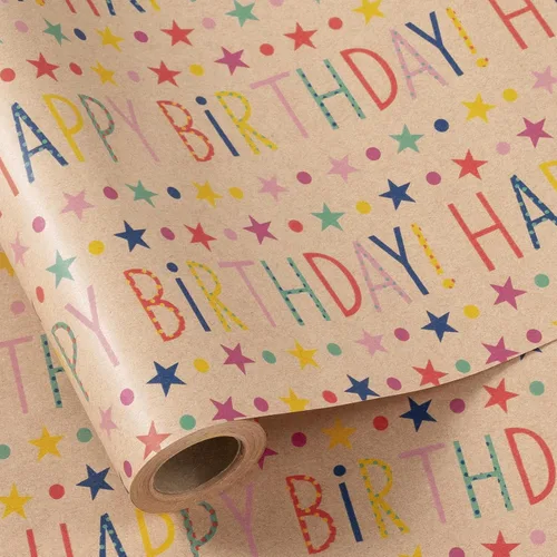 Vista 14 de RUSPEPA Rollo de papel de regalo de estraza - Patrón colorido de globos de cumpleaños - 30 pulgadas x 100 pies