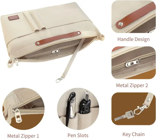 Vista 2 de Soyizom Organizador de bolso, organizador de bolsa de inserción para bolsos, organizador de fieltro con cremallera y bolsa de llavero en la bolsa