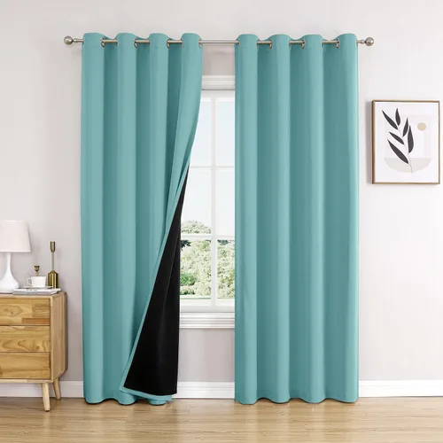 Vista 60 de ChrisDowa Cortinas 100% opacas de 63 pulgadas de largo para dormitorio con forro negro, 2 capas gruesas totalmente opacas con aislamiento térmico