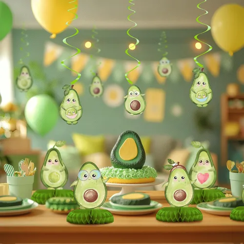 Vista 5 de Paquete de 40 decoraciones colgantes de aguacate – Decoraciones de fiesta de aguacate para niñas, suministros de fiesta de frutas y bonita