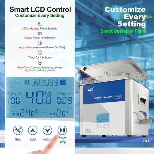 Vista 3 de ZKI Máquina de limpieza ultrasónica digital de 10 litros, calentador ajustable, intensidad y temporizador, limpiador ultrasónico, modo Degas, bajo