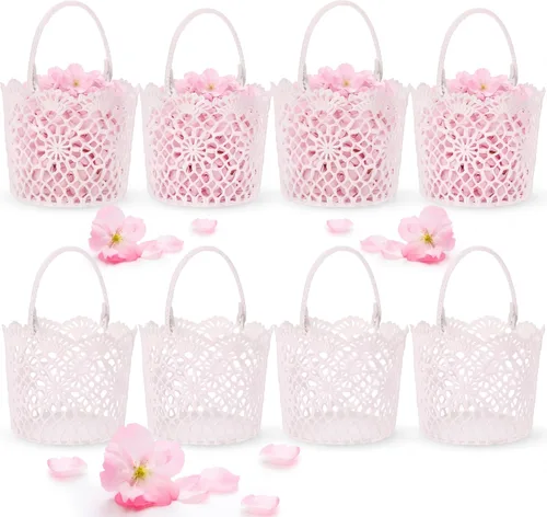 Vista 10 de WILLBOND 4 cestas blancas para niña de las flores con asa para ceremonia de boda, 5.9 x 4.72 x 4.33 pulgadas