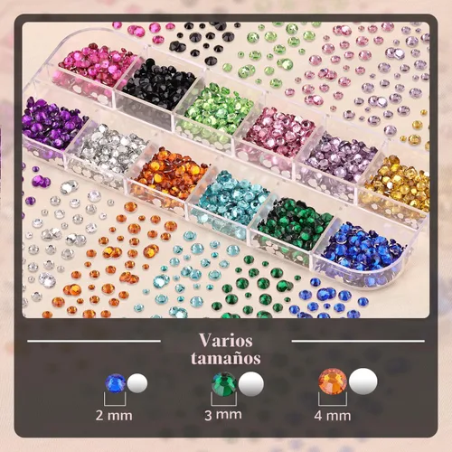 Vista 3 de Kit de pedrería para uñas BELLEBOOST, 15ml de pegamento de gel con strass + gemas coloridas + cristales de vidrio flatback AB y gemas transparentes