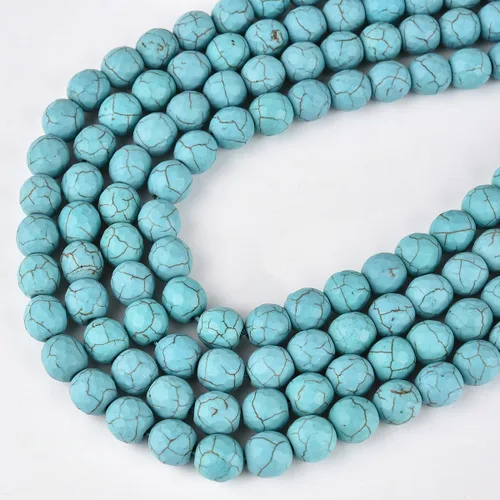 Vista 3 de Cuentas redondas de piedra semipreciosa de color turquesa azul facetado de 0.394 pulgadas (0.394 in) para hacer joyas de 15 pulgadas (38-40 unidades)