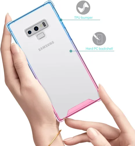 Vista 3 de Funda para Galaxy Note 9, funda transparente con bonito degradado para teléfono, TPU reforzado, parte trasera de policarbonato duro, funda