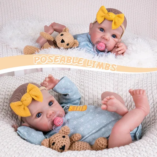 Vista 4 de Aori Muñecas bebé recién nacidas Niña - Muñeca recién nacida de 20 pulgadas realista con cuerpo de tela hecho a mano, ojos azules y cabello pintado