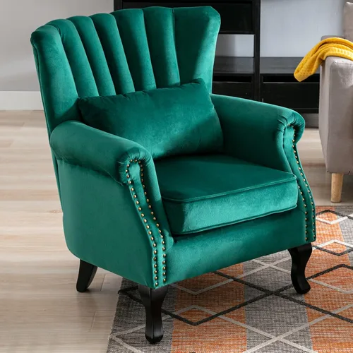 Vista 20 de Sillas de Brazo de Lectura Accent Sillas Midcentury Modernas Cómodas Silla de Sofá de Esquina, Silla de Club Wingback de Sala de Espera con Respaldo