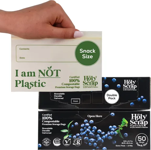 Vista 11 de Bolsas de almacenamiento de alimentos 100% compostables, tamaño de 1 galón, paquete de 25 unidades, bolsas resellables con cierre extra resistentes