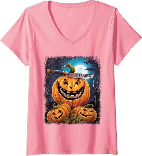 Vista 11 de GIS Analyst Funny Halloween Fun Pun Spooky V-Neck T-Shirt