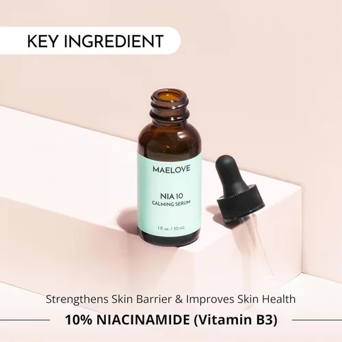 Vista 4 de MAELOVE NIA 10 - Suero de niacinamida, suero facial calmante para fortalecer la barrera de la piel, hidratación y refinamiento de poros, adecuado