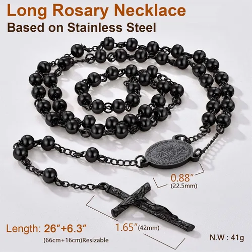 Vista 5 de ChainsProMax Collar de rosario Virgen MaríaSan CristófocoSan Miguel para mujer, foto personalizadatexto disponible-caja de regalo