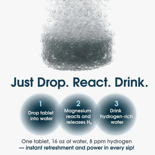 Vista 4 de Tabletas de agua de hidrógeno molecular (8 ppm) Magnesio, Ácido málico y L-Tartárico Suplemento de hidratación y antioxidante Apoyo energético