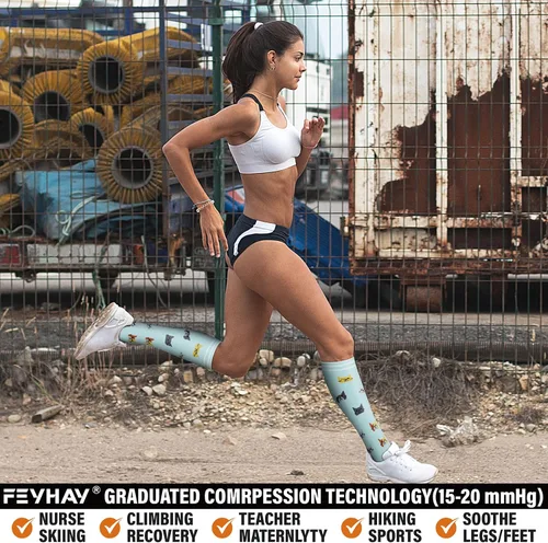 Vista 2 de FEYHAY Calcetines de compresión de cobre (5 pares) de 15-20 mmHg, la circulación es la mejor atlética y diaria para hombres y mujeres, correr
