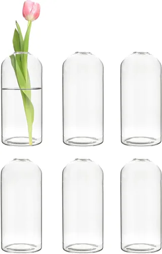 Vista 11 de CYS EXCEL Juego de 6 jarrones de cristal pequeños, pequeños jarrones de flores transparentes para centros de mesa de boda, decoración de mesa