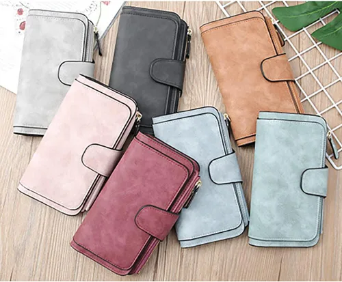 Vista 7 de Surakey Cartera de cuero para mujer, con bloqueo de piel, tarjetero triple para mujer, con tarjetero para tarjetas de identificación, bolsa de gran