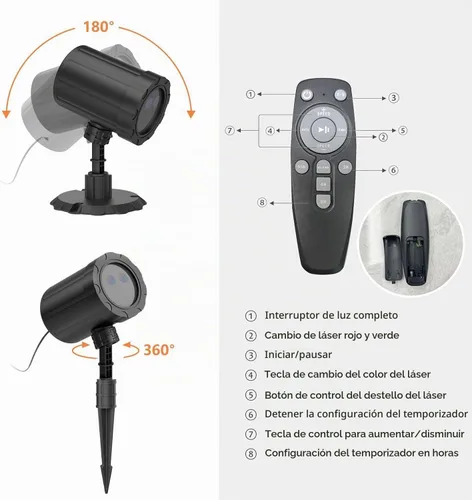 Vista 6 de Proyector de luces de Navidad para exteriores, luz de proyección de estrellas rojas y verdes de BLOFUN con 3 modos de iluminación, control remoto
