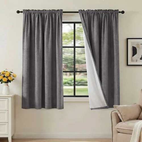 Vista 25 de H.VERSAILTEX Cortinas 100% opacas con aspecto de lino para dormitorio, bloqueo de luz completa, bolsillo para barra, cortinas de ventana gruesas
