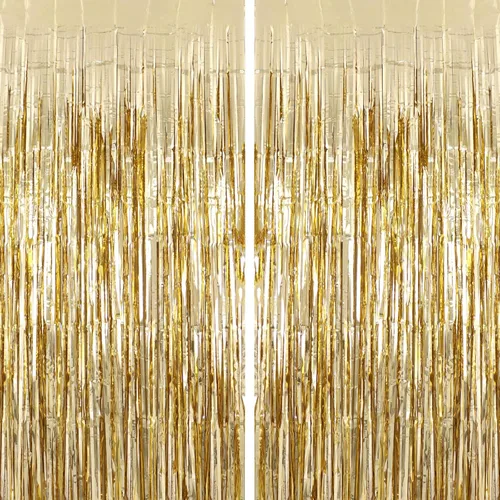 Vista 13 de Paquete de 2 cortinas de flecos brillantes con flecos, telón de fondo de oropel para puerta, cortinas de aluminio para cumpleaños, bodas