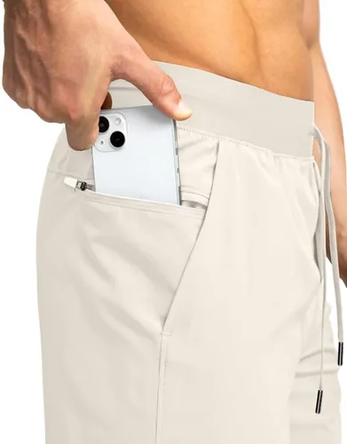 Vista 5 de Pantalones deportivos para hombres, pantalones cortos livianos y de secado rápido para gimnasio y entrenamiento atlético con bolsillos