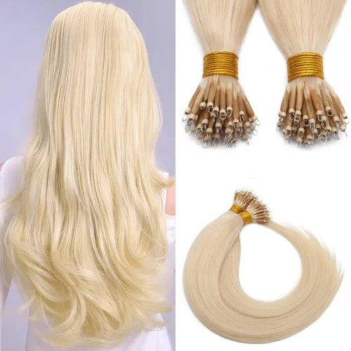 Vista 20 de SEGO Extensiones de cabello humano con micro cuentas, extensiones de cabello humano con micro bucle, lacio, natural, fusión fría, 1.76 oz/paquete