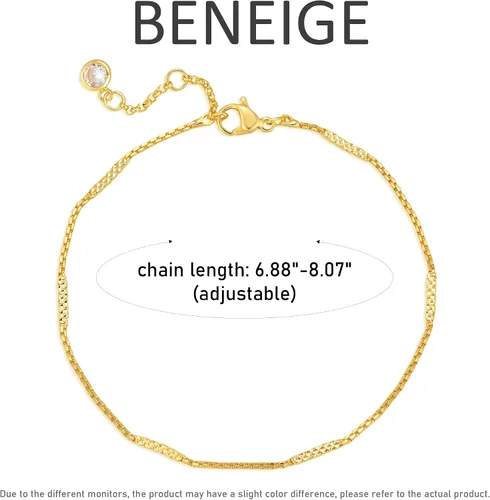 Vista 5 de BENEIGE Pulsera para mujer chapada en oro de 14 quilates, clip de papel satélite, bola ovalada, caja de cable, cadena de eslabones en capas