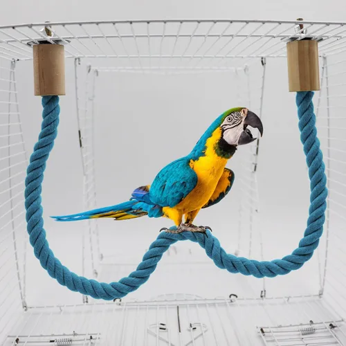 Vista 2 de Paquete de 2 perchas y columpios de cuerda para pájaros, jaula de pájaros, accesorios de poste de escalada para loro, periquito, periquito, cacatúa
