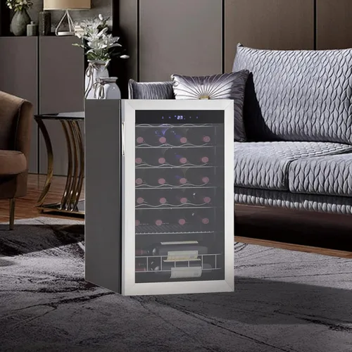 Vista 8 de Refrigerador de vino independiente, compresor de 28 botellas con termostato digital y puerta de vidrio, acero inoxidable