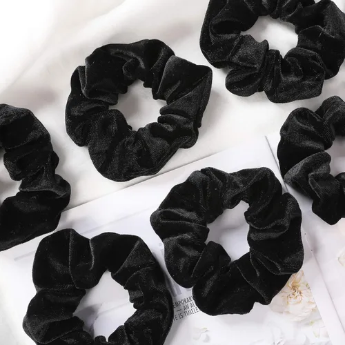 Vista 4 de IVARYSS Coleteros para mujer, 12 coleteros de terciopelo negro para el cabello, soporte suave para coleta de caballo para niñas, bandas elásticas