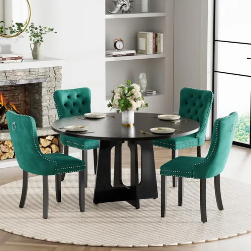 Vista 34 de Mesa de comedor redonda estilo granja para 6, mesa de cocina circular de 47" MDF con acabado de grano de madera, mesa de cocina y comedor de madera