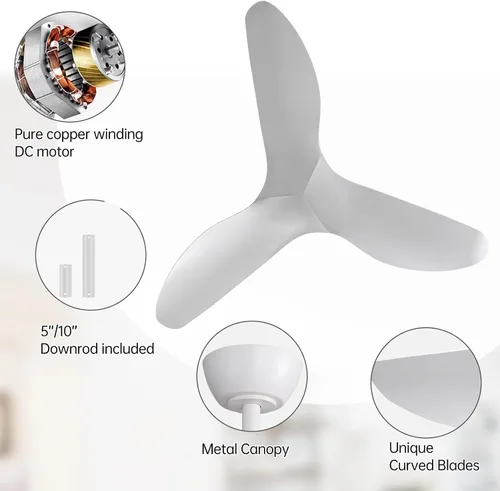 Vista 3 de Sofucor Ventiladores de techo de 38 pulgadas sin luces, ventilador de techo moderno sin luz, 3 aspas de plástico, motor CC reversible de 3