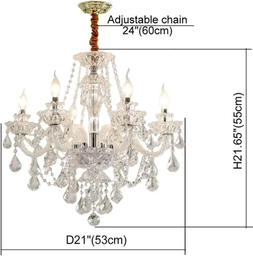 Vista 5 de Candelabro de cristal con 6 luces, lámpara de techo de cristal K9 transparente, decoración de lujo interior, lámpara colgante de cristal, bombillas