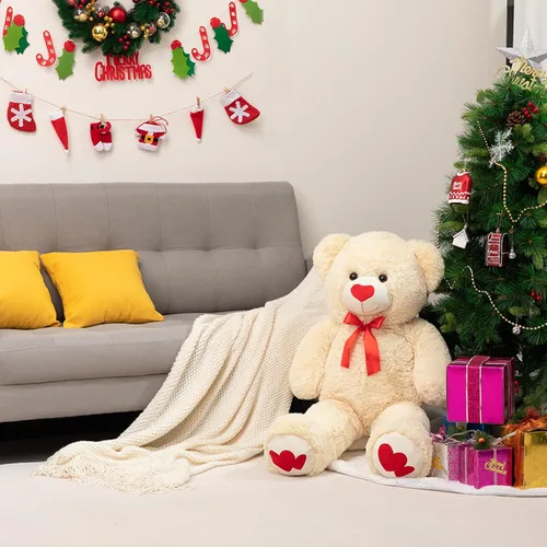 Vista 5 de HollyHOME Oso de Peluche Grande Animal de Peluche Oso Grande de Felpa con Corazón Rojo para Novia y Niños Juguete de Regalo de Vacaciones 36 Beige