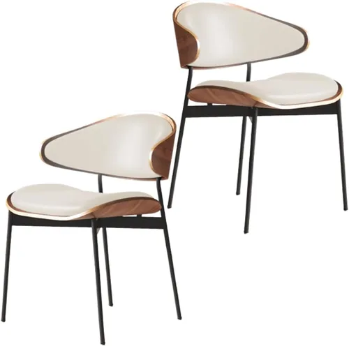 Vista 27 de YVYKFZD Juego de sillas de comedor de mediados de siglo, silla de comedor con respaldo curvado y patas de metal, sillas de cocina tapizadas de Negro