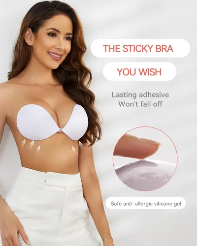 Vista 3 de Loxoto Sujetador adhesivo sin tirantes, sujetador adhesivo de tela de encaje invisible para mujer, brasier de vestido sin espalda con cubiertas