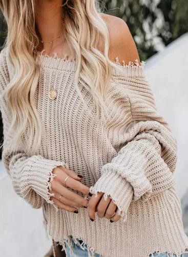 Vista 3 de Astylish Suéter corto de punto con cuello en V y rasgado, para mujer