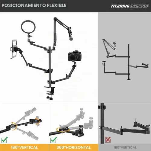Vista 3 de TARION 4-en-1 Escritorio Live Stream Stand Arm Set Titanrig Live