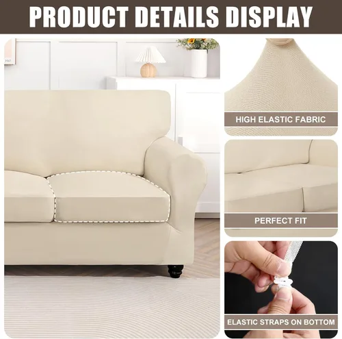 Vista 2 de SearchI Funda elástica para sofá, funda para sillón de 2 piezas con funda de cojín separada para silla, protector de muebles lavable para sala