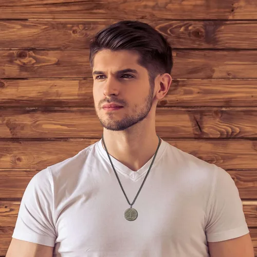 Vista 6 de COAI Collar de obsidiana negra con árbol de la vida para hombre