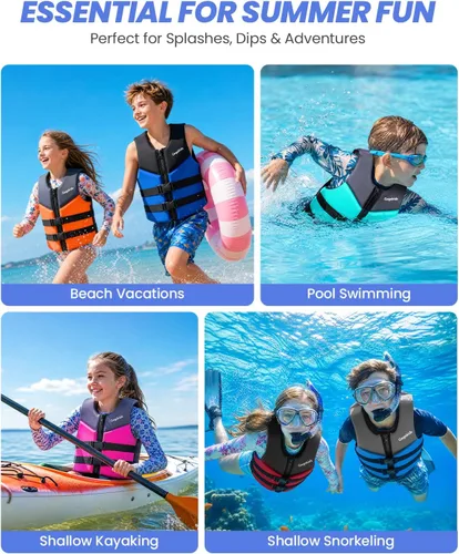 Vista 9 de Gogokids Toddler Swim Vest Pool Floaties for Kids 1-2-3-5-6-9-12 Yrs, Neoprene Swimming Jacket w/Adjustable Strap & Zip, Kids Pool Float Jacket