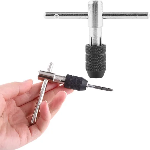 Vista 5 de Llave de rosca de mano con mango de acero con 4 grifos para crear hilos en madera, plástico, aluminio, materiales blandos