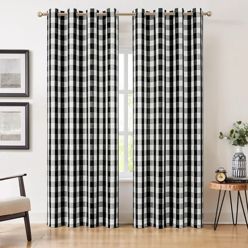 Vista 27 de Amzdecor Cortinas a cuadros con ojales de búfalo de 54 pulgadas de largo, cortinas texturizadas semitransparentes para sala de estar, dormitorio