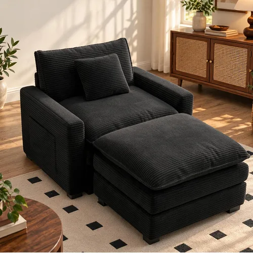 Vista 40 de Sofá seccional modular de 107", sofá de nube en forma de L con otomana Negro